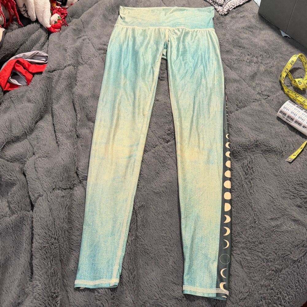 Teeki light blue leggings w moon phases on sides yoga activewear sz S lightweigt
